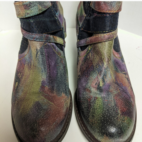 L’Artiste Shazzam Hand Painted Navy Leather Ankle Boots Boho Luxe EU 40 - Picture 10 of 11